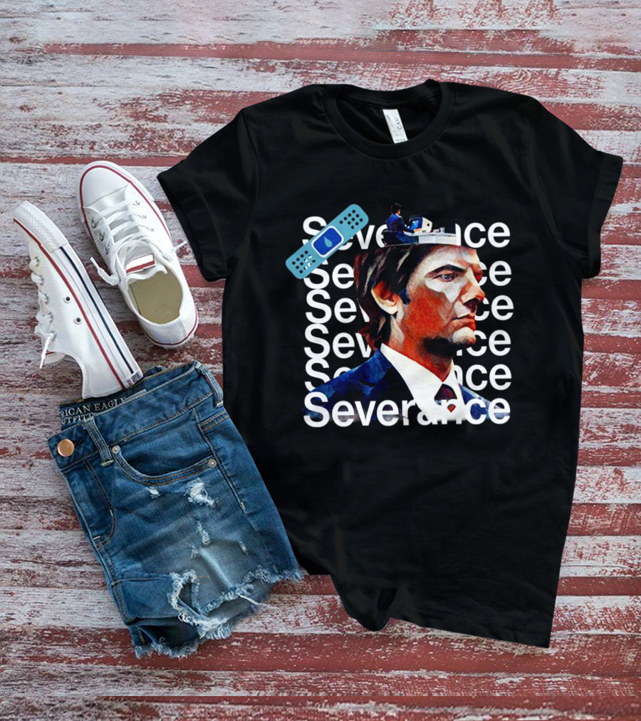 Severance Repeated Text With Bandage And Office Worker Scene T-Shirt