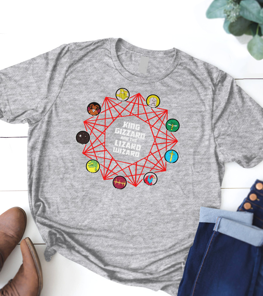 King Gizzard And The Lizard Wizard Merch With Iconic Symbols And Red Geometric Web T-Shirt