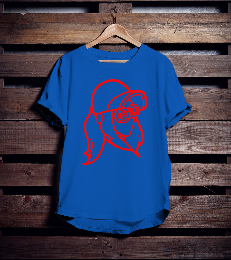 Rezz Cloaked Hockey Jersey Iconic Line Art Design Red On Blue T-Shirt