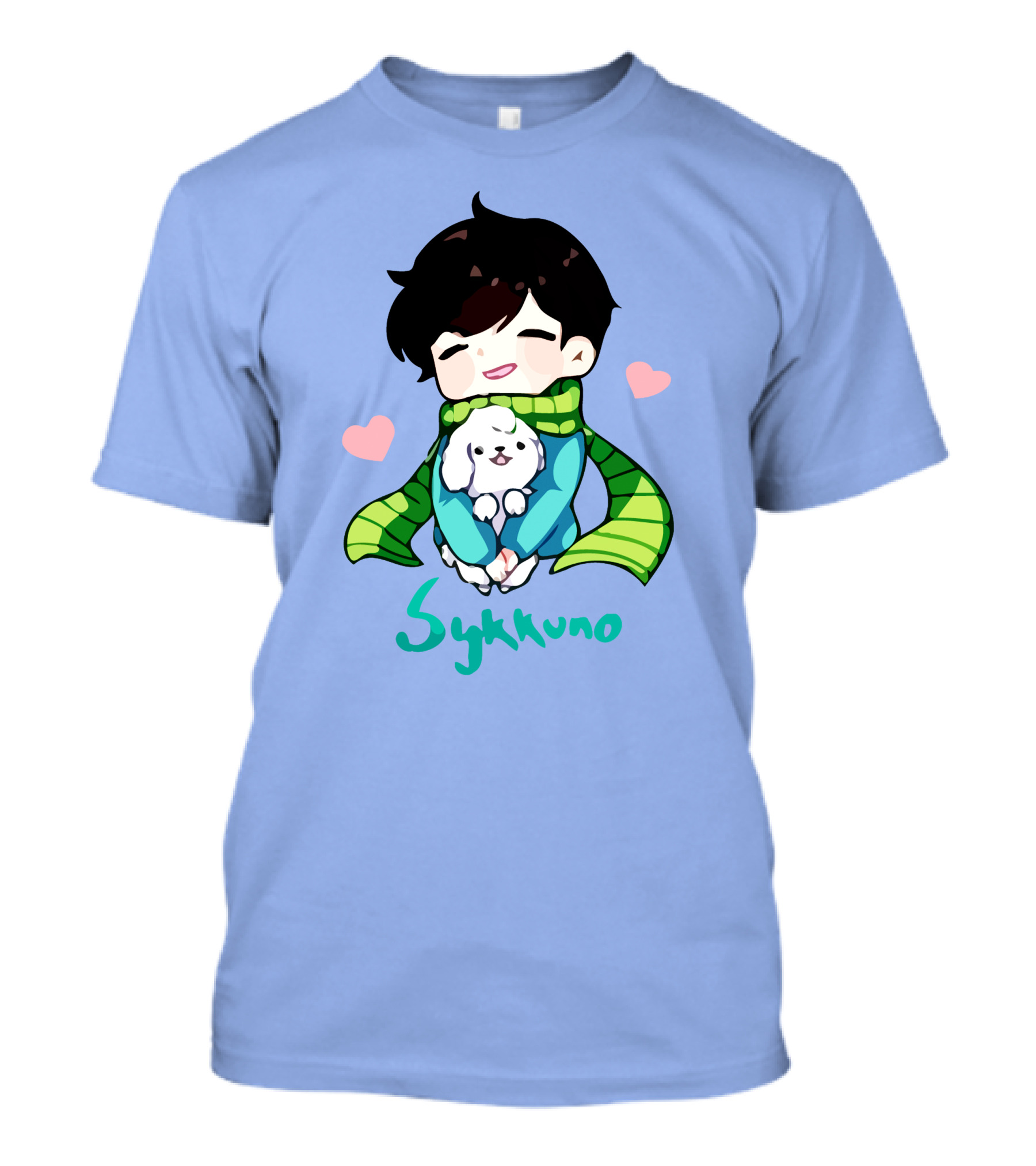 Sykkuno Cute Chibi Character With Puppy And Green Scarf T-Shirt