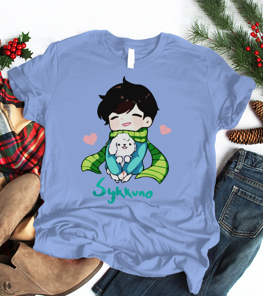 Sykkuno Cute Chibi Character With Puppy And Green Scarf T-Shirt