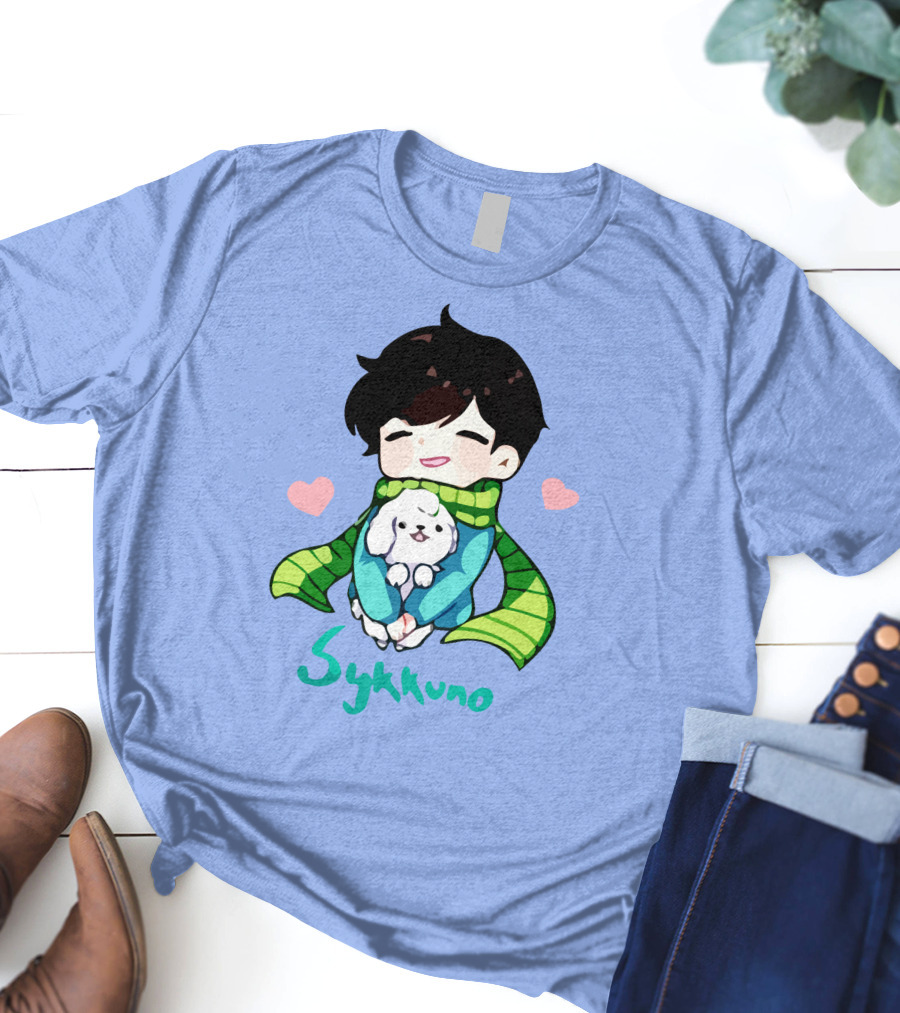 Sykkuno Cute Chibi Character With Puppy And Green Scarf T-Shirt
