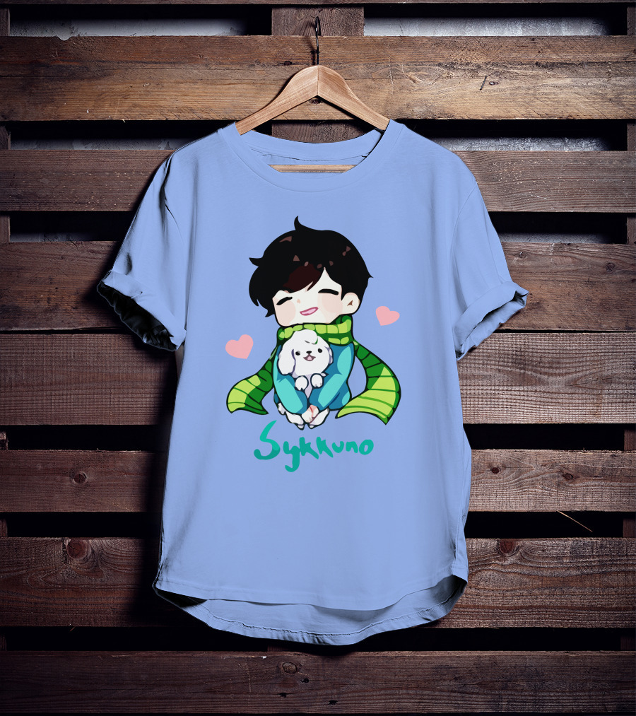 Sykkuno Cute Chibi Character With Puppy And Green Scarf T-Shirt