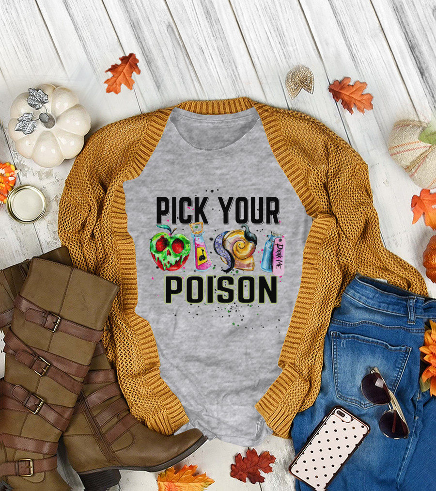 Pick Your Poison Halloween Skull Apple Potion Snail Drink Me T-Shirt