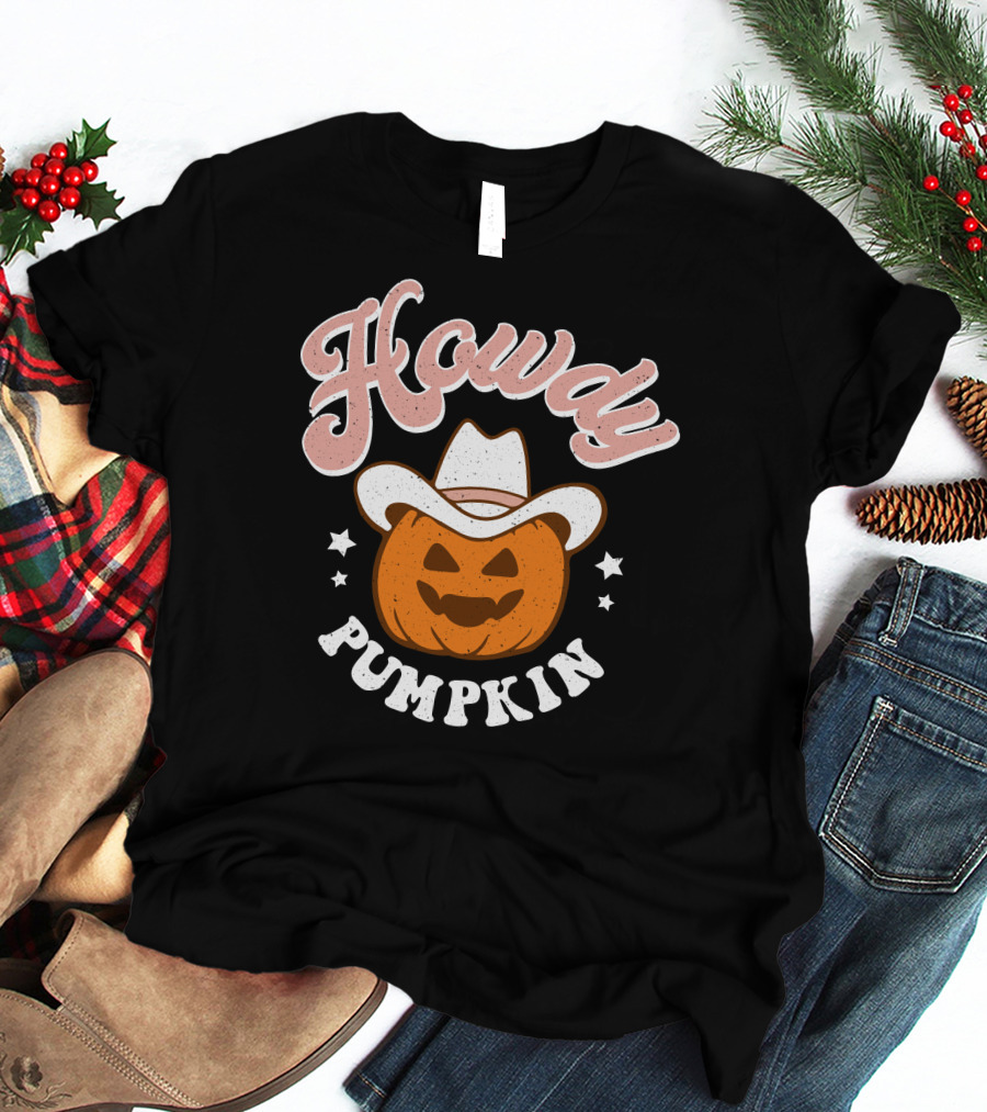 Howdy Pumpkin Halloween Western Cowboy Jack-o'-Lantern T-Shirt