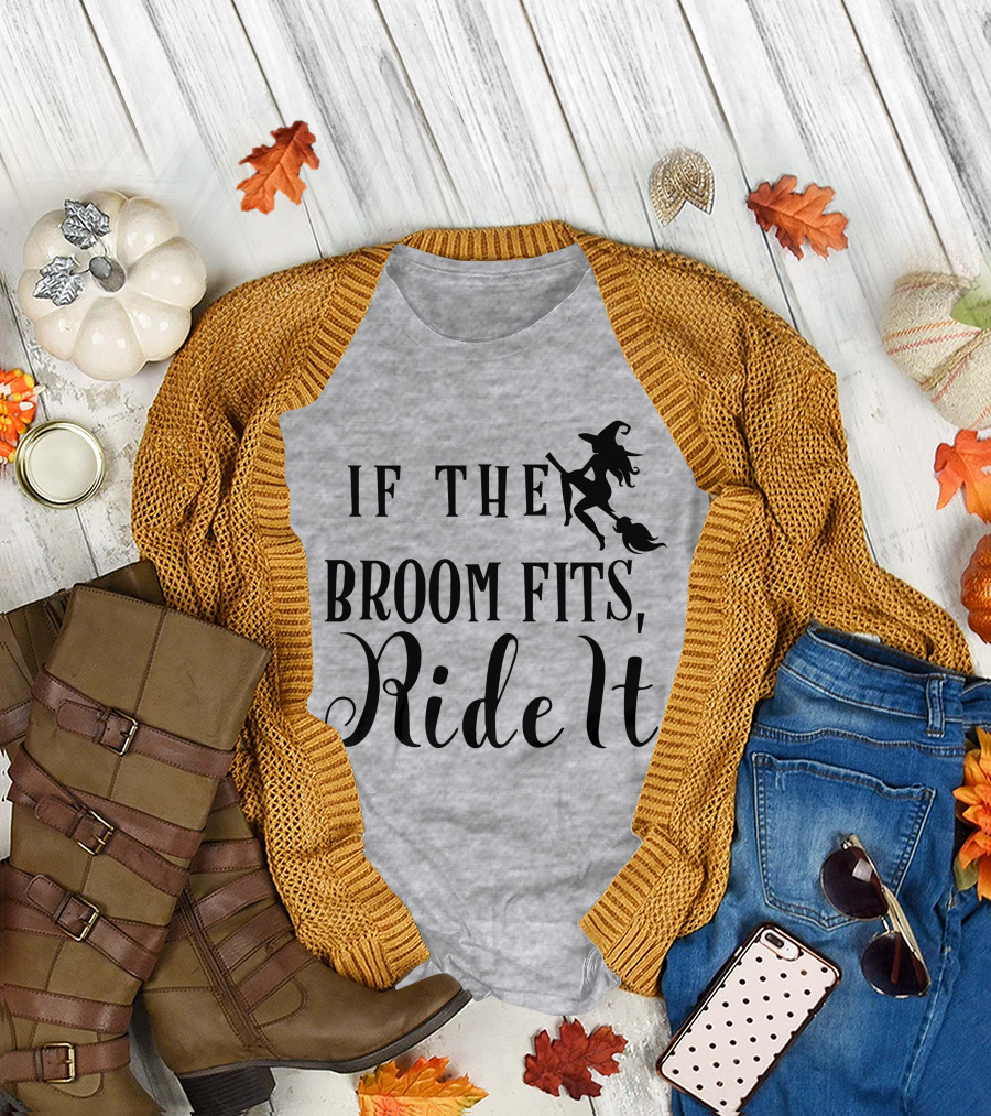 If The Broom Fits Ride It Witch Flying T-Shirt