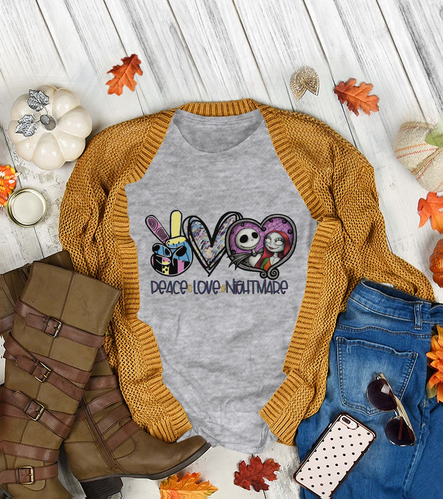 Peace Love Nightmare Before Christmas Halloween T-Shirt