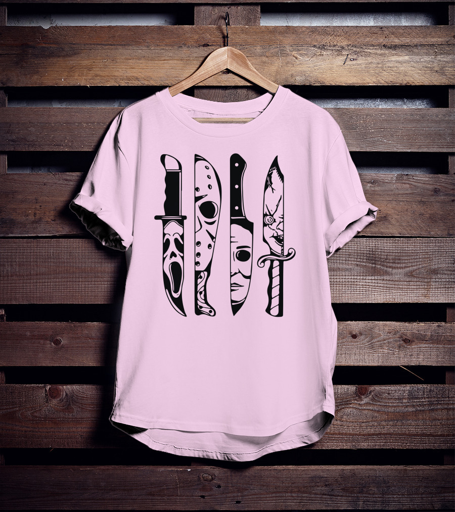 Horror Movie Icons Knives Scream Mask Halloween Clown Face T-Shirt