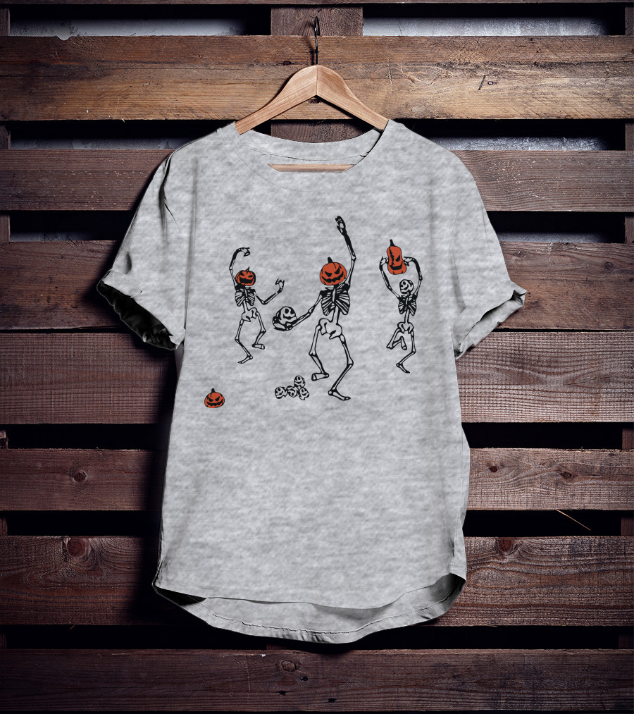 Dancing Pumpkin-Head Skeletons Halloween T-Shirt