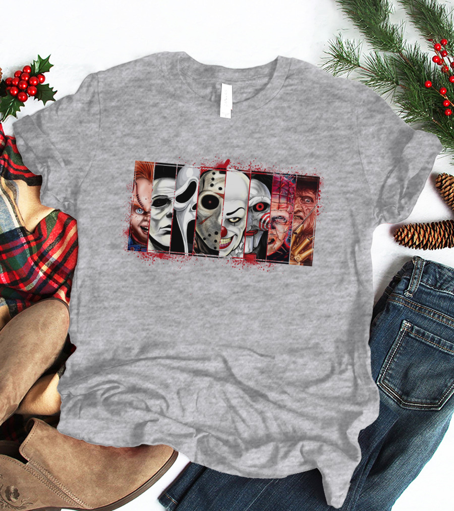 Chucky Ghostface Jason Voorhees Pennywise Jigsaw Pinhead Freddy Krueger Horror Movie Characters T-Shirt
