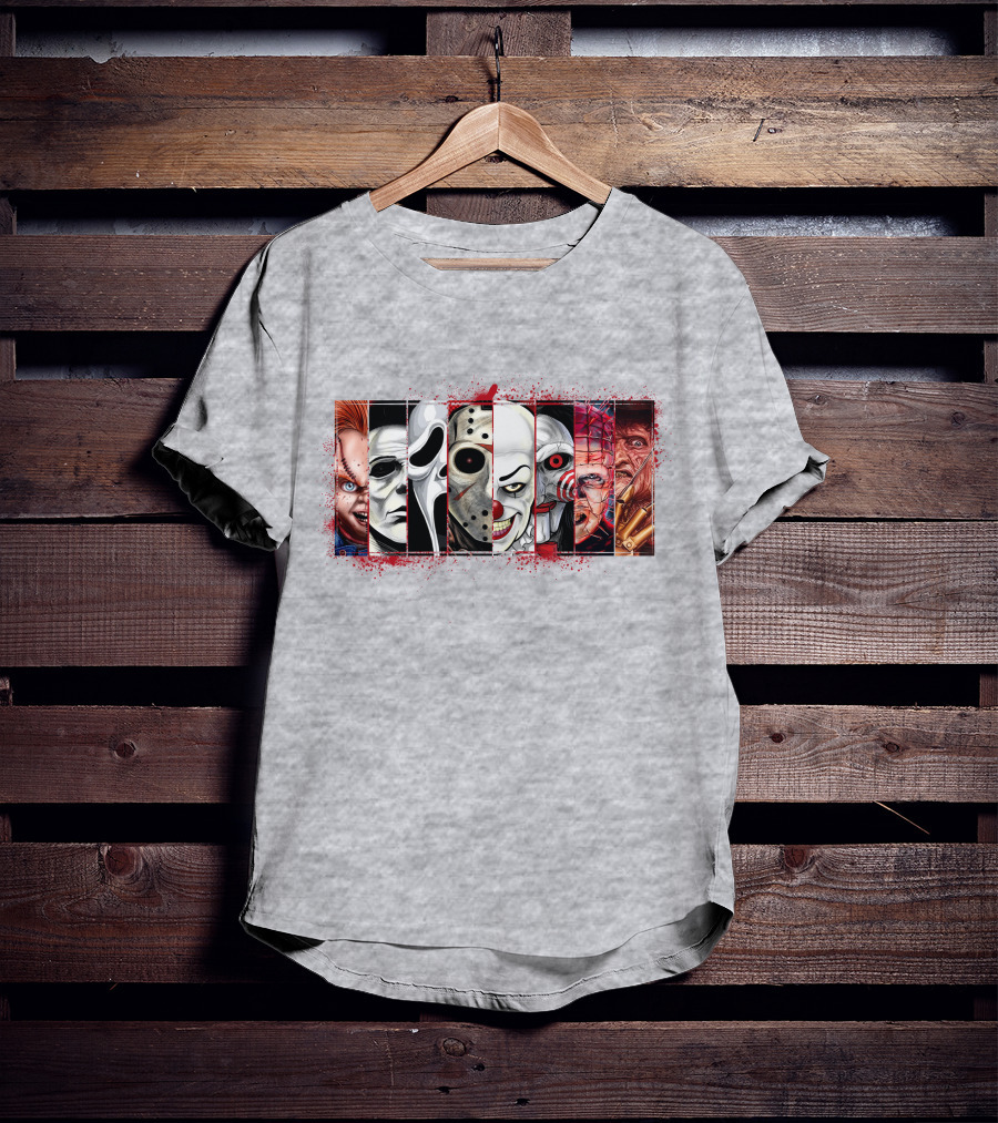 Chucky Ghostface Jason Voorhees Pennywise Jigsaw Pinhead Freddy Krueger Horror Movie Characters T-Shirt