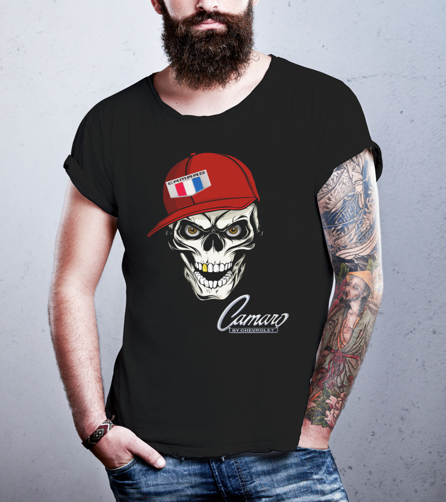 Camaro Skull With Red Cap By Chevrolet T-Shirt