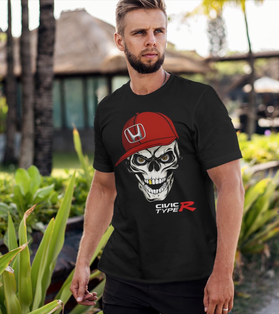 Civic Type R Skull With Red Honda Cap T-Shirt