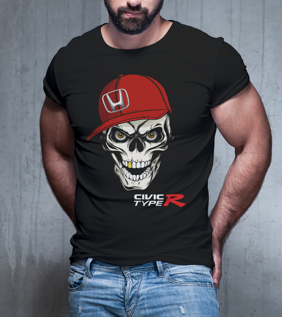 Civic Type R Skull With Red Honda Cap T-Shirt