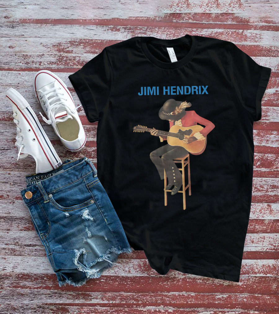 Jimi Hendrix Acoustic Guitar Stool Session T-Shirt