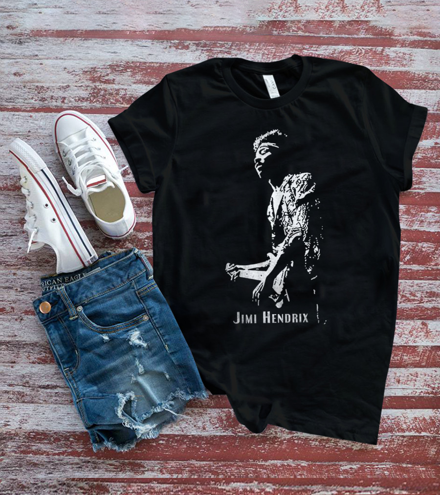 Jimi Hendrix Black And White Guitar T-Shirt