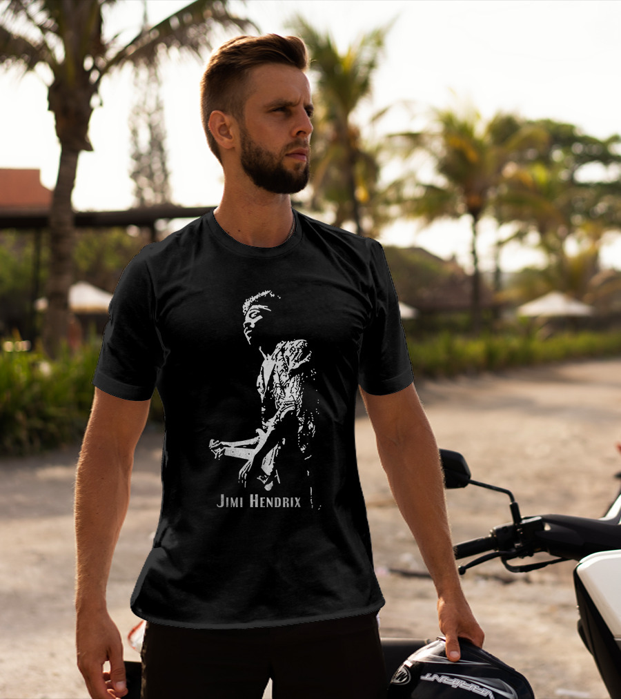 Jimi Hendrix Black And White Guitar T-Shirt