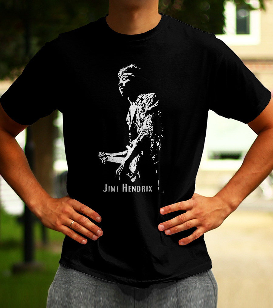 Jimi Hendrix Black And White Guitar T-Shirt