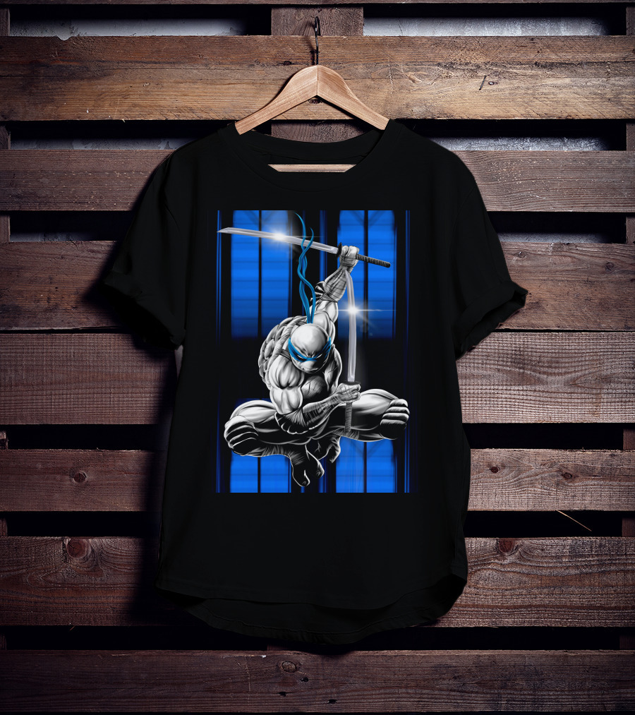 Leonardo Ninja Warrior Blue Bandana Sword Jump T-Shirt