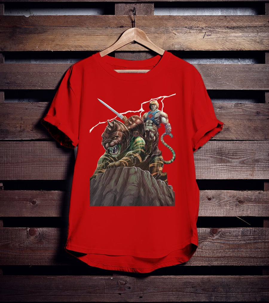 He-Man Masters Of The Universe Sword And Battle Cat On Rock With Lightning T-Shirt