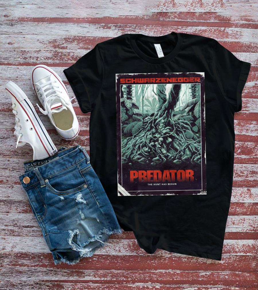 Schwarzenegger Predator The Hunt Has Begun T-Shirt