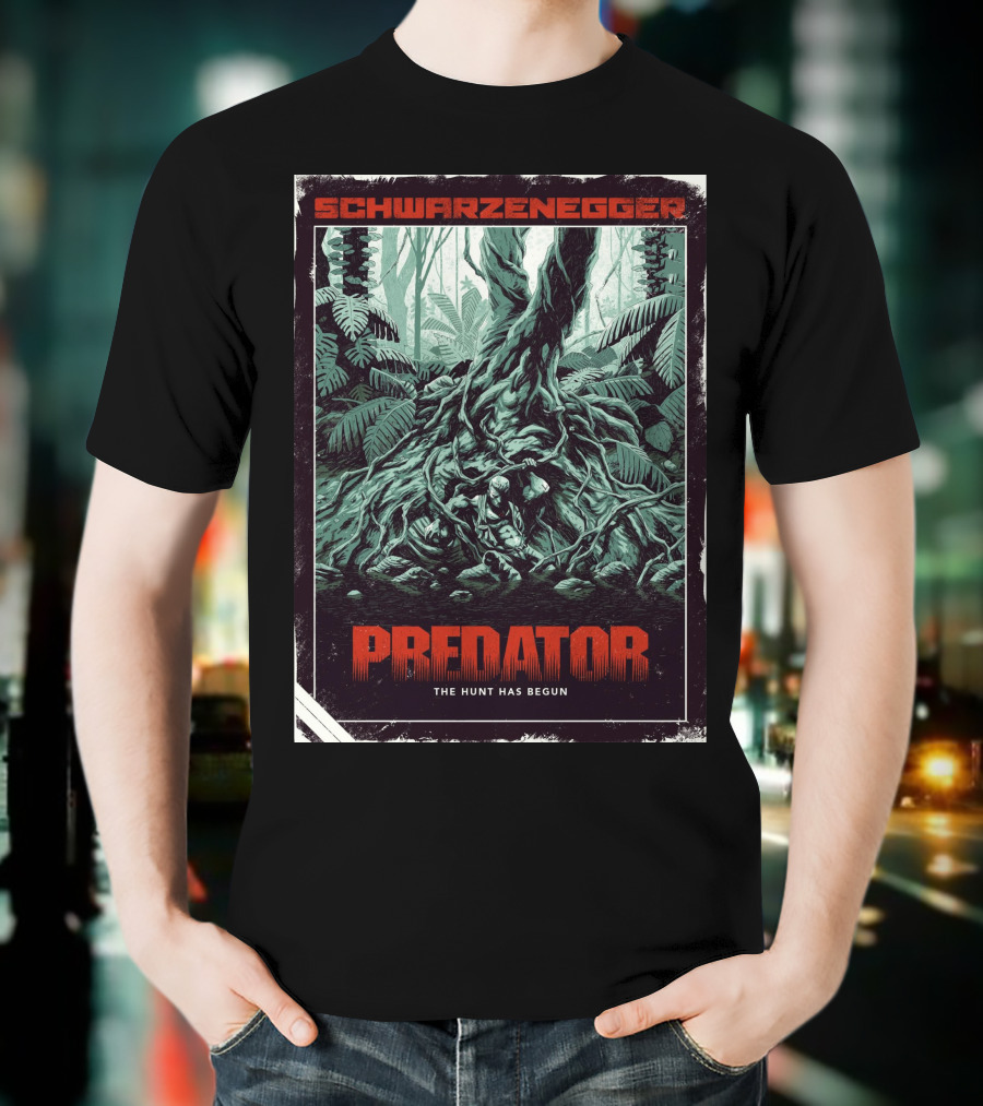 Schwarzenegger Predator The Hunt Has Begun T-Shirt