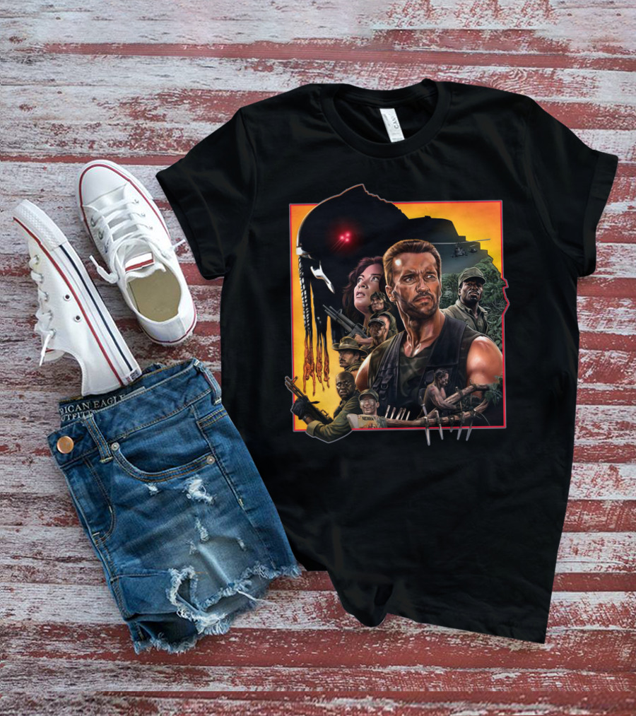 Predator Movie Characters And Jungle Battle Scene T-Shirt
