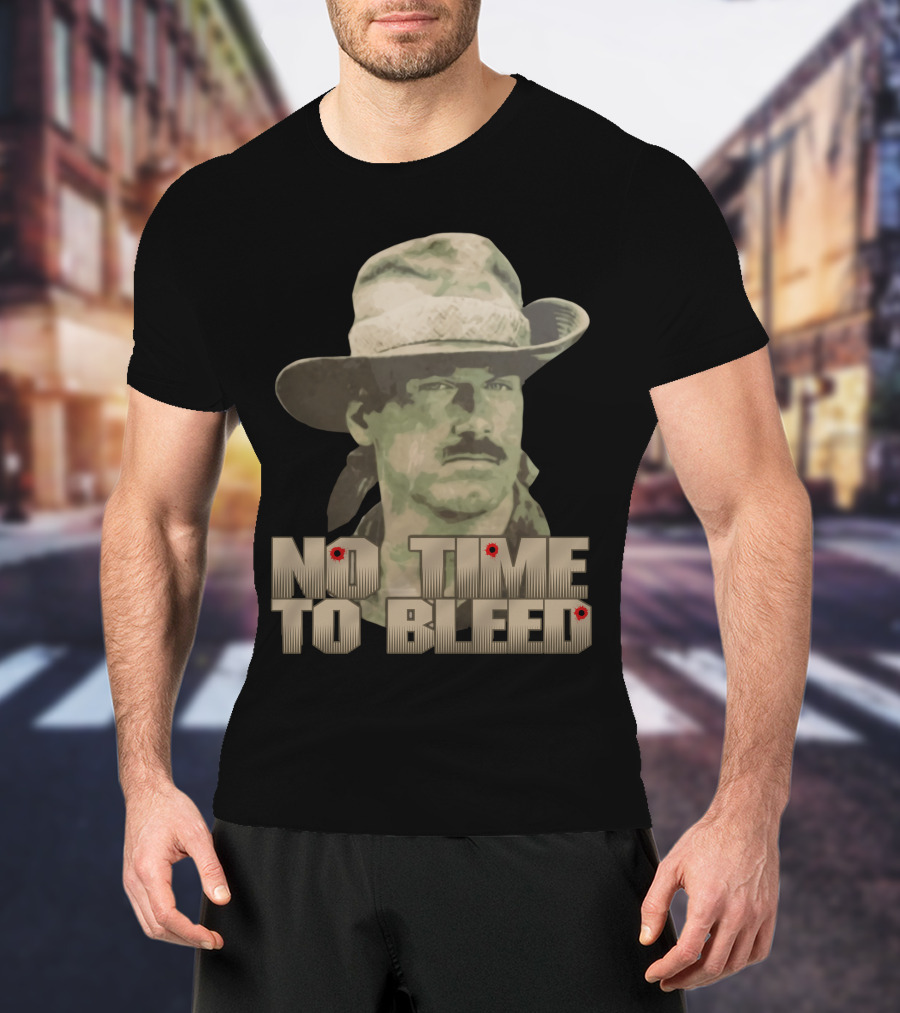 Predator No Time To Bleed Soldier Portrait With Text And Bullet Holes T-Shirt
