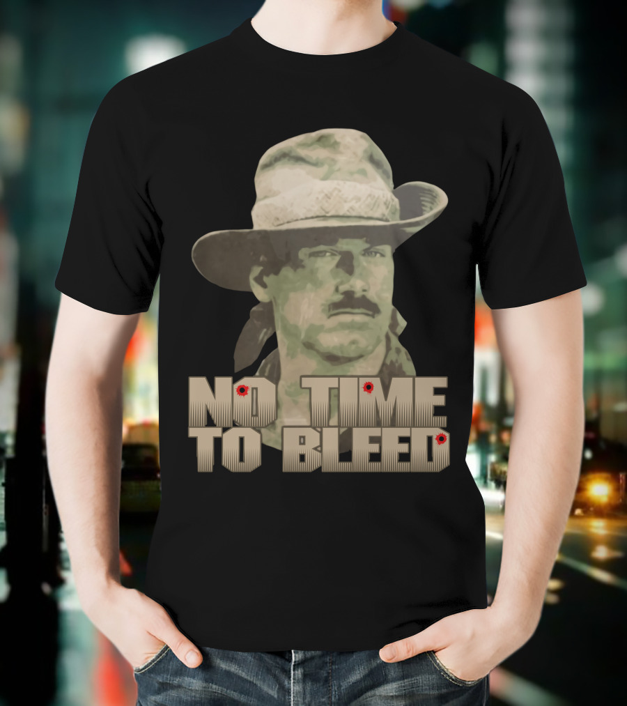 Predator No Time To Bleed Soldier Portrait With Text And Bullet Holes T-Shirt