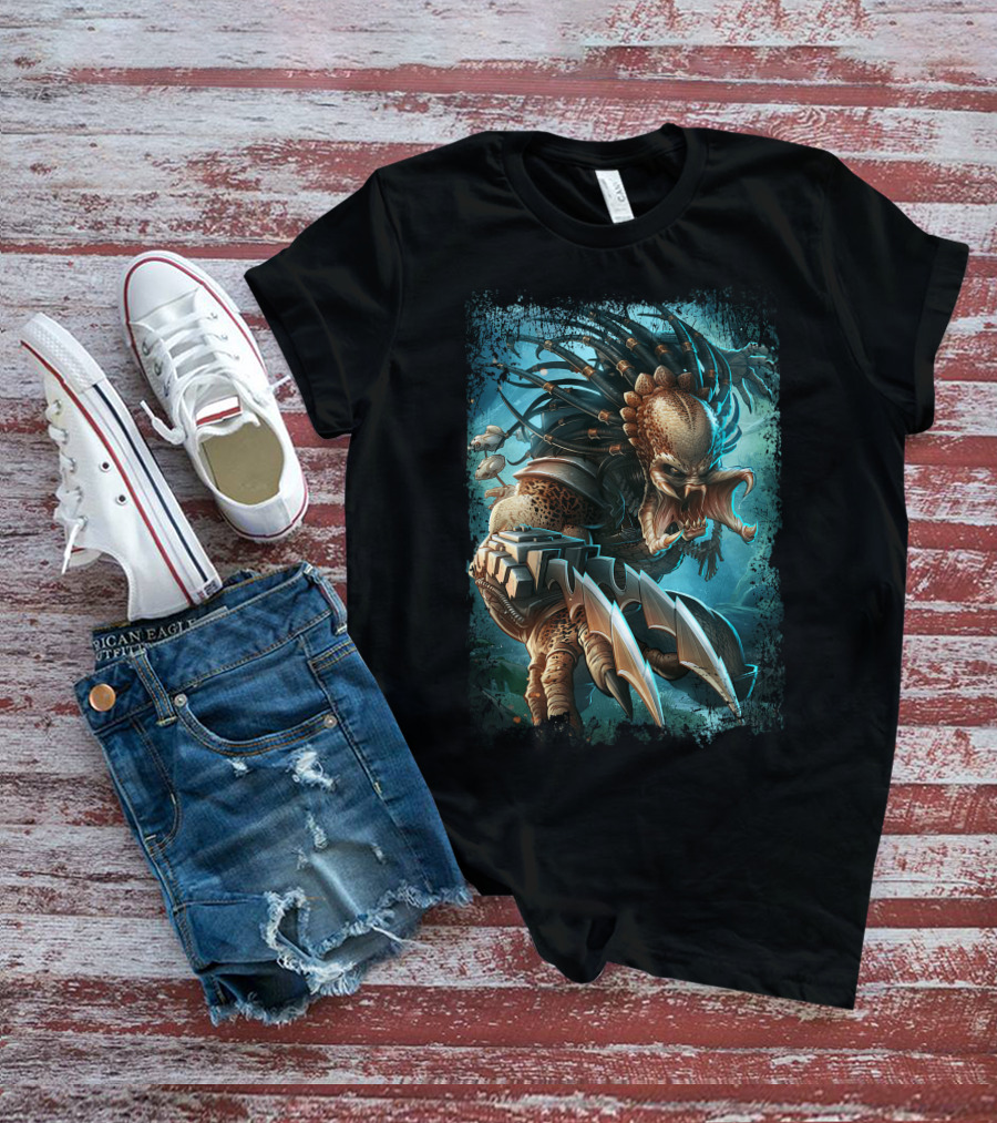 Predator Alien Sci-Fi Creature With Dreadlocks And Blades T-Shirt