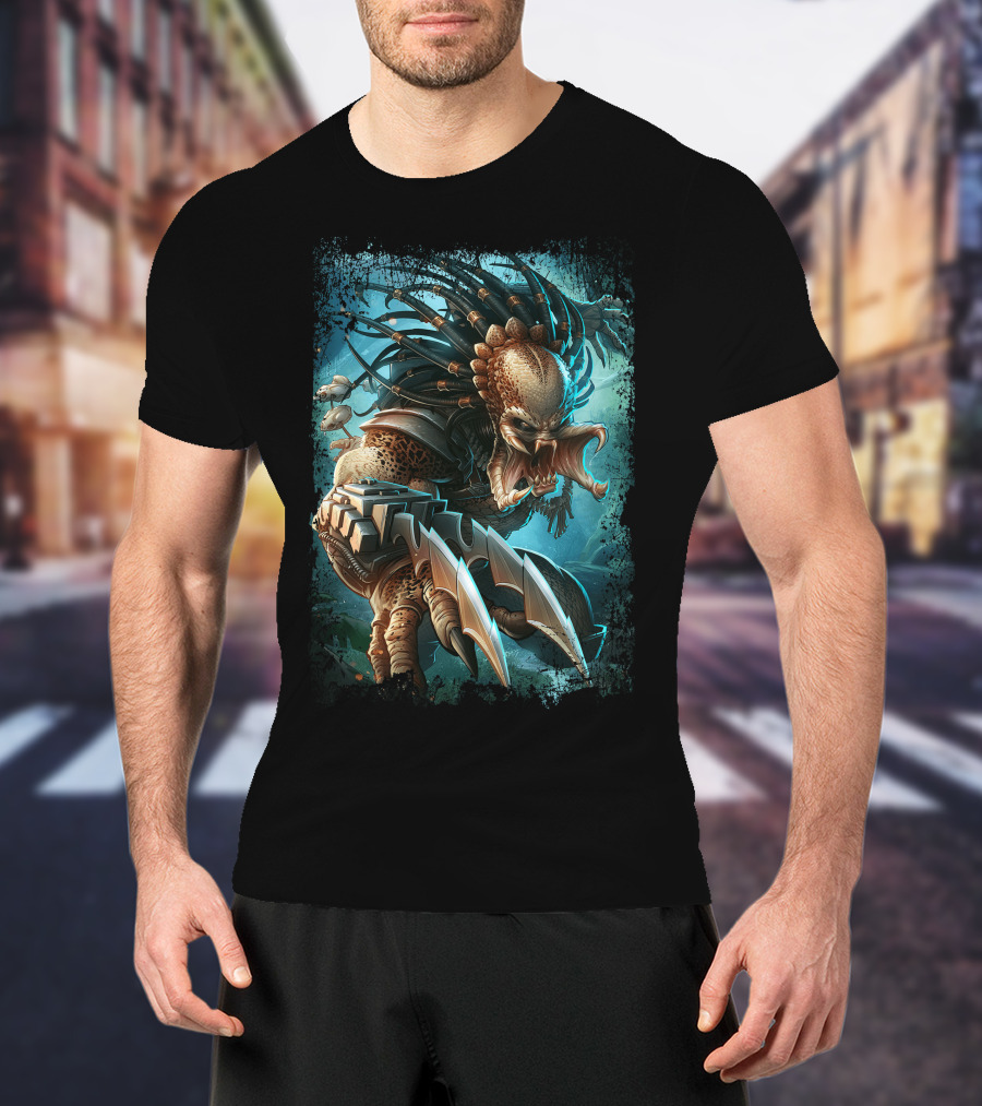 Predator Alien Sci-Fi Creature With Dreadlocks And Blades T-Shirt