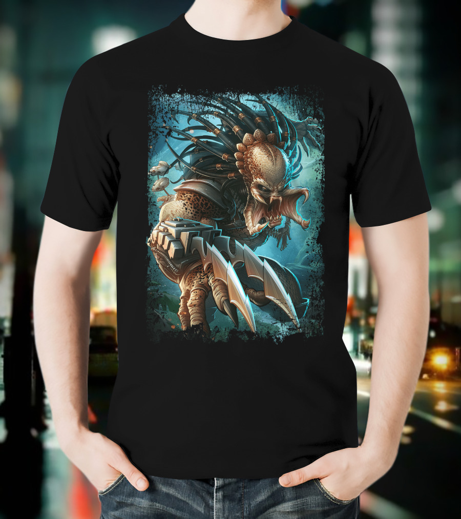 Predator Alien Sci-Fi Creature With Dreadlocks And Blades T-Shirt
