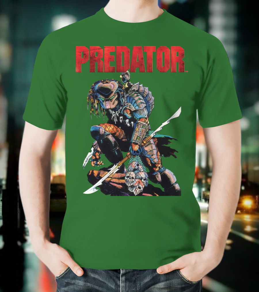 Predator Armored Warrior Kneeling With Blade And Skull Trophy T-Shirt