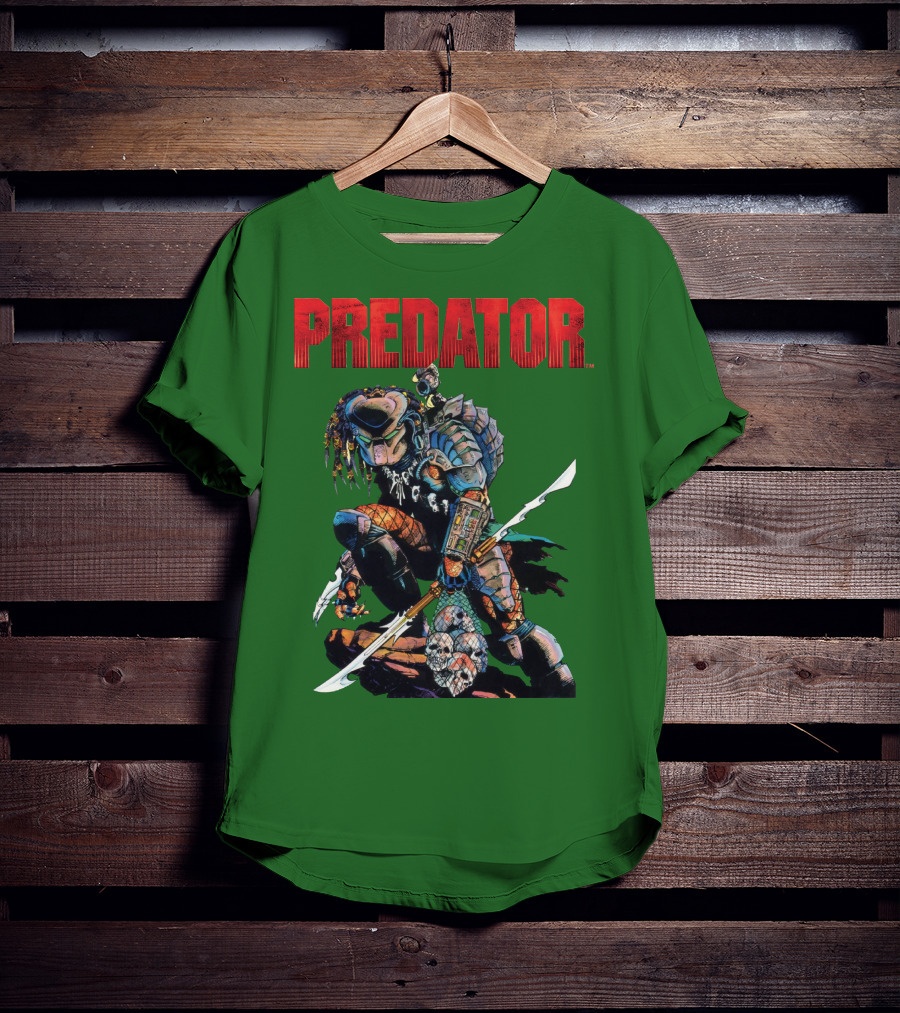 Predator Armored Warrior Kneeling With Blade And Skull Trophy T-Shirt