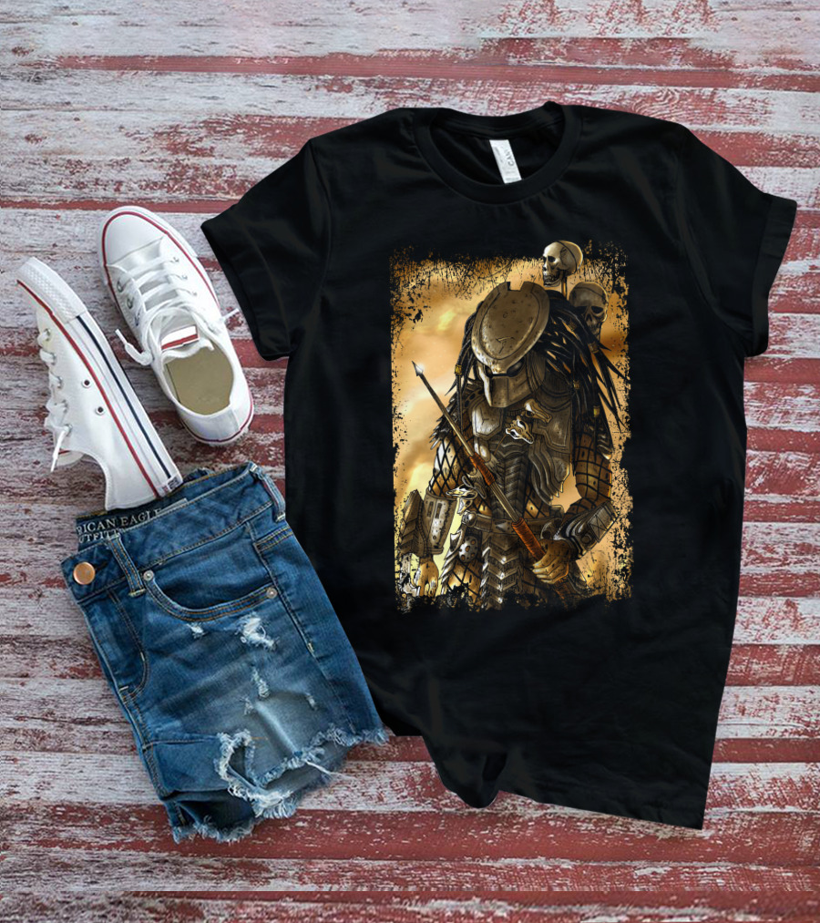 Predator Alien Warrior With Skulls And Dreadlocks T-Shirt