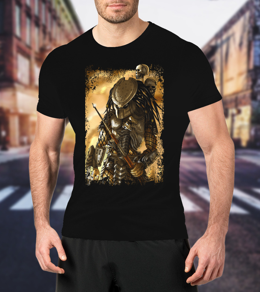 Predator Alien Warrior With Skulls And Dreadlocks T-Shirt