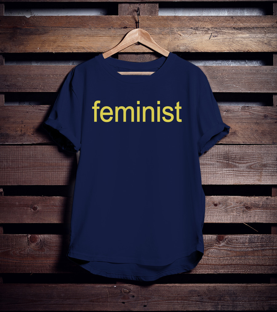 Feminist Yellow Text On Navy Blue T-Shirt