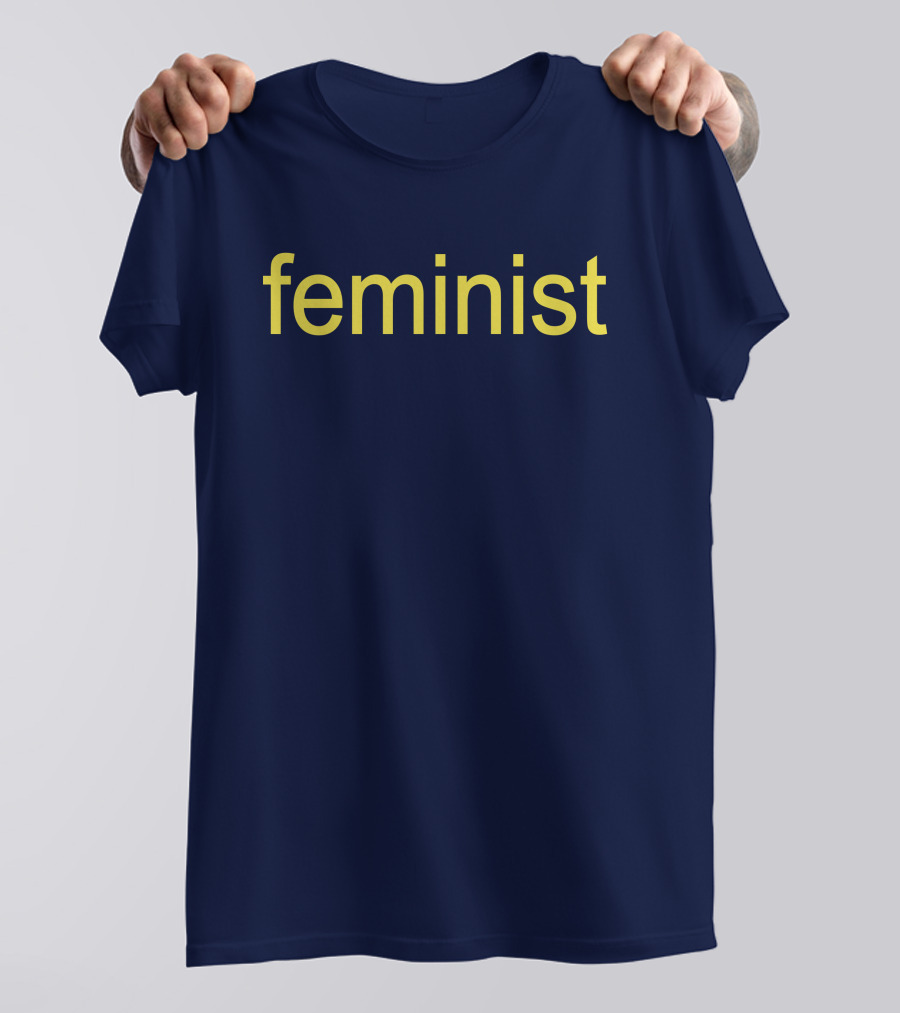 Feminist Yellow Text On Navy Blue T-Shirt