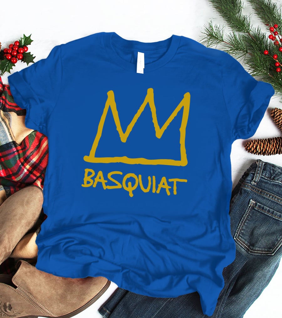 Basquiat Crown Icon Yellow On Blue T-Shirt