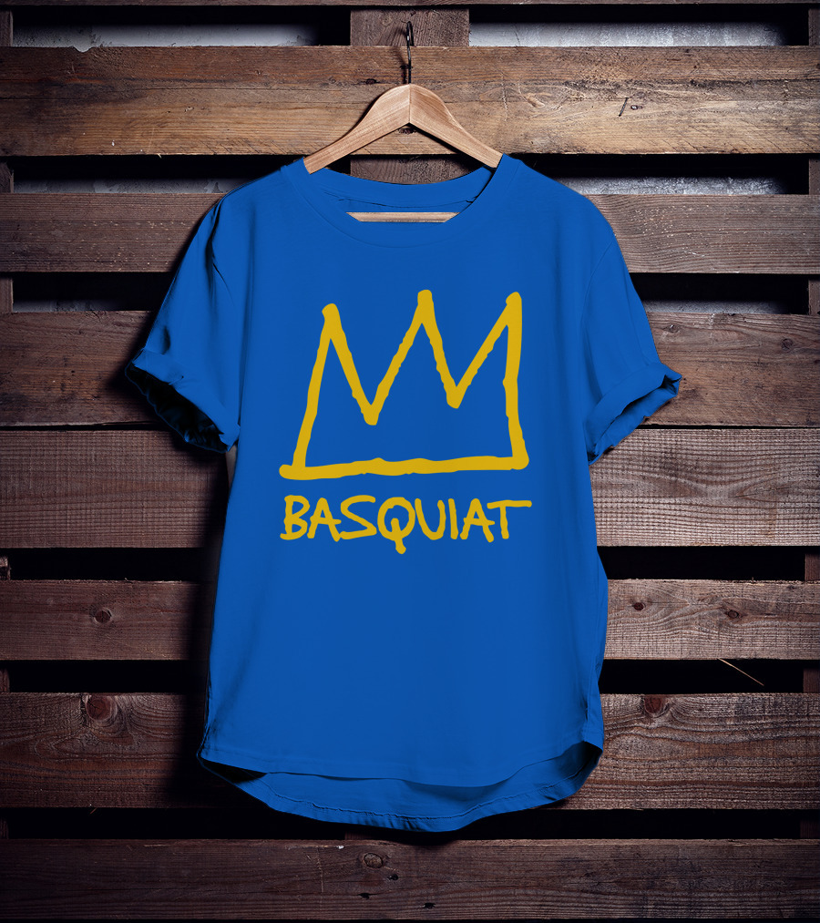 Basquiat Crown Icon Yellow On Blue T-Shirt