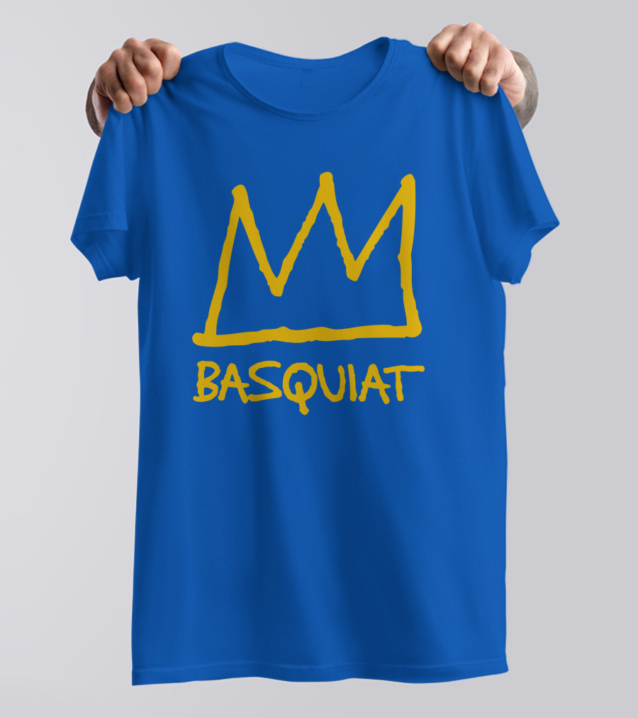 Basquiat Crown Icon Yellow On Blue T-Shirt
