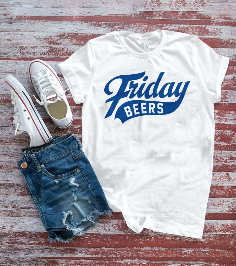 Friday Beers Signature White Logo Blue Text T-Shirt