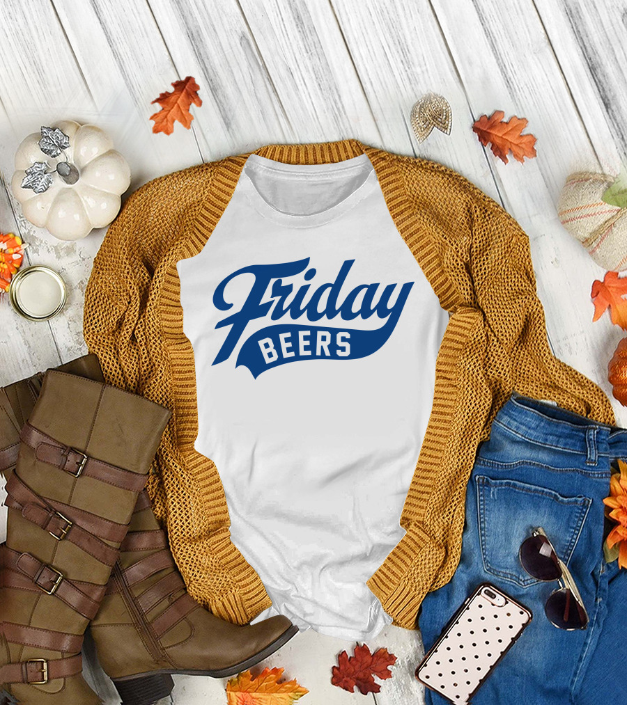 Friday Beers Signature White Logo Blue Text T-Shirt