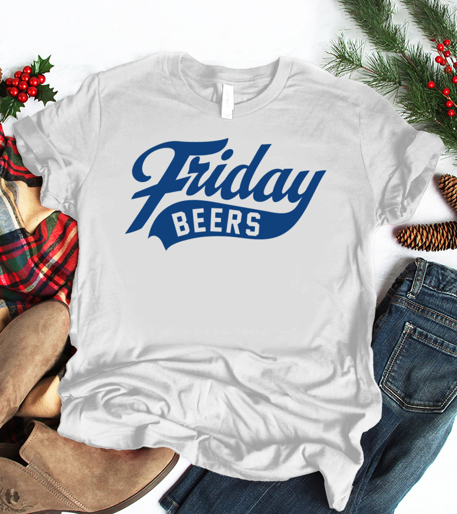 Friday Beers Signature White Logo Blue Text T-Shirt