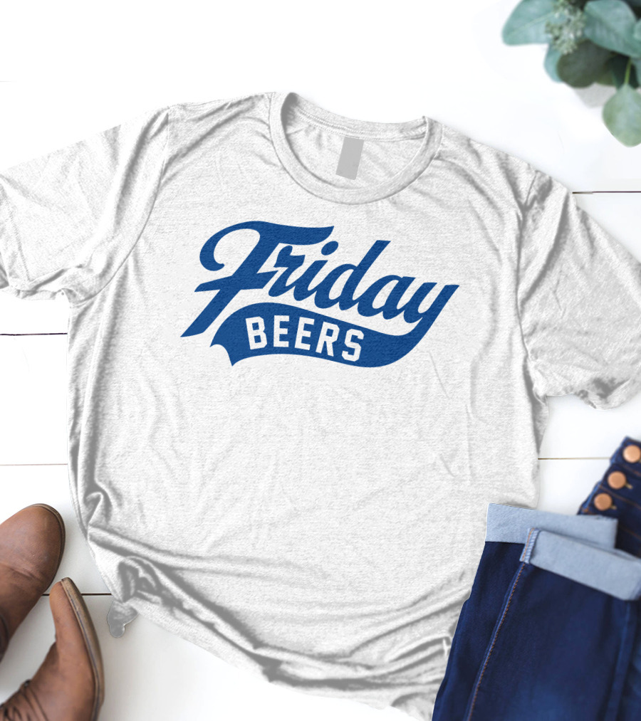 Friday Beers Signature White Logo Blue Text T-Shirt