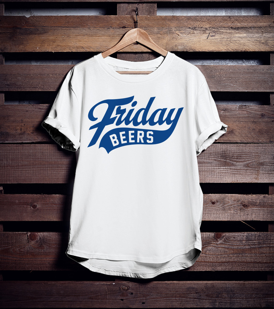Friday Beers Signature White Logo Blue Text T-Shirt