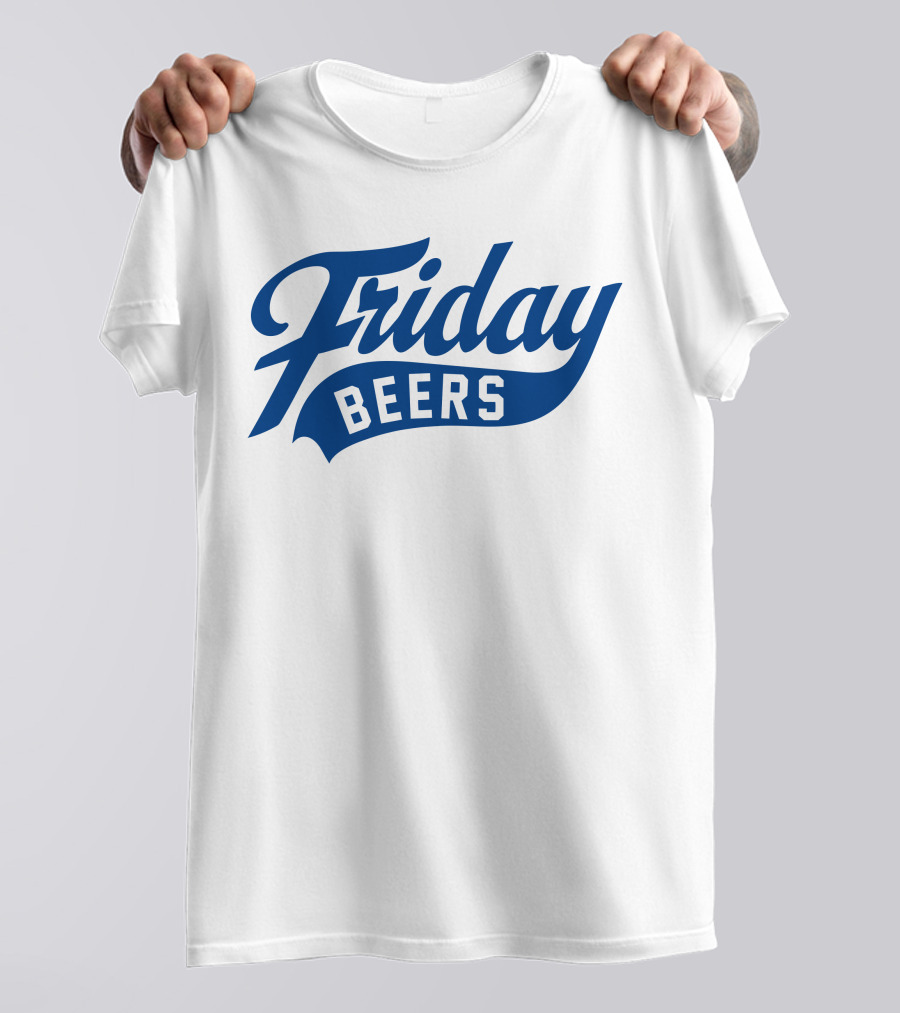 Friday Beers Signature White Logo Blue Text T-Shirt