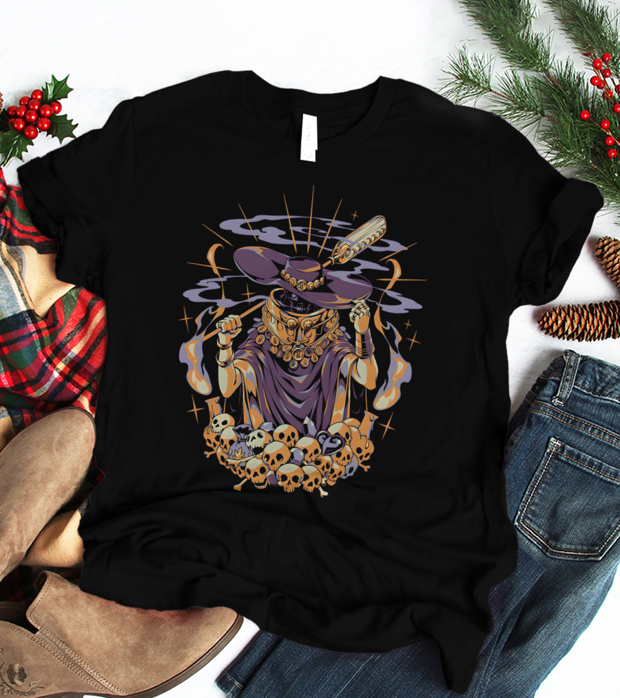 Hades The Stygian Boatman Surrounded By Flaming Skulls And Mystical Elements T-Shirt