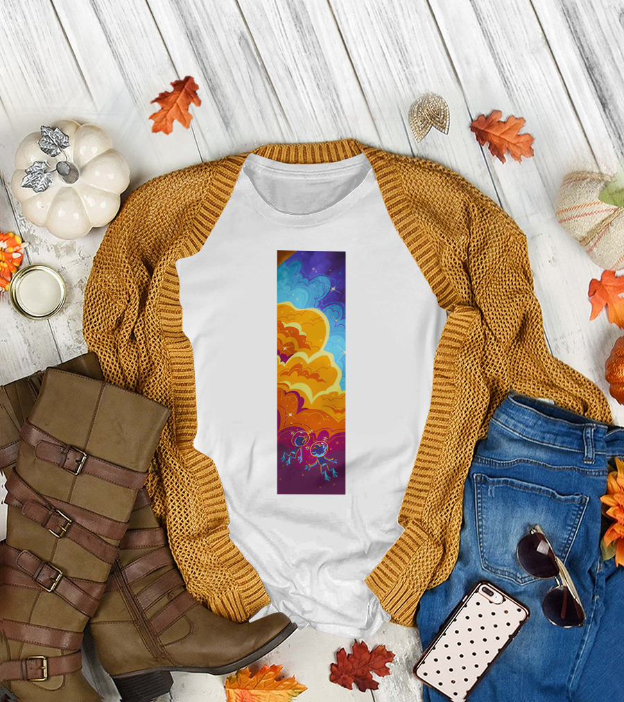 Cosmic Spliffs Oversized White Psychedelic Sky And Clouds T-Shirt
