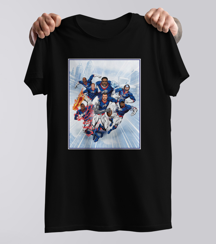Bills Super Hero Comic Style Team Assembly T-Shirt
